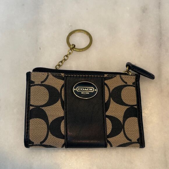 Coach  North South Leather Striped Cardholder Keychain - Picture 15 of 15